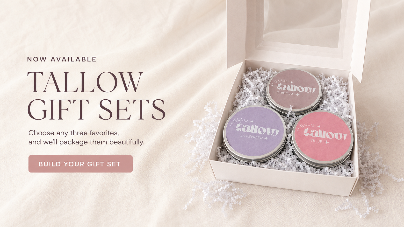 Hello Tallow gift sets — choose any three tallow jars, beautifully packaged