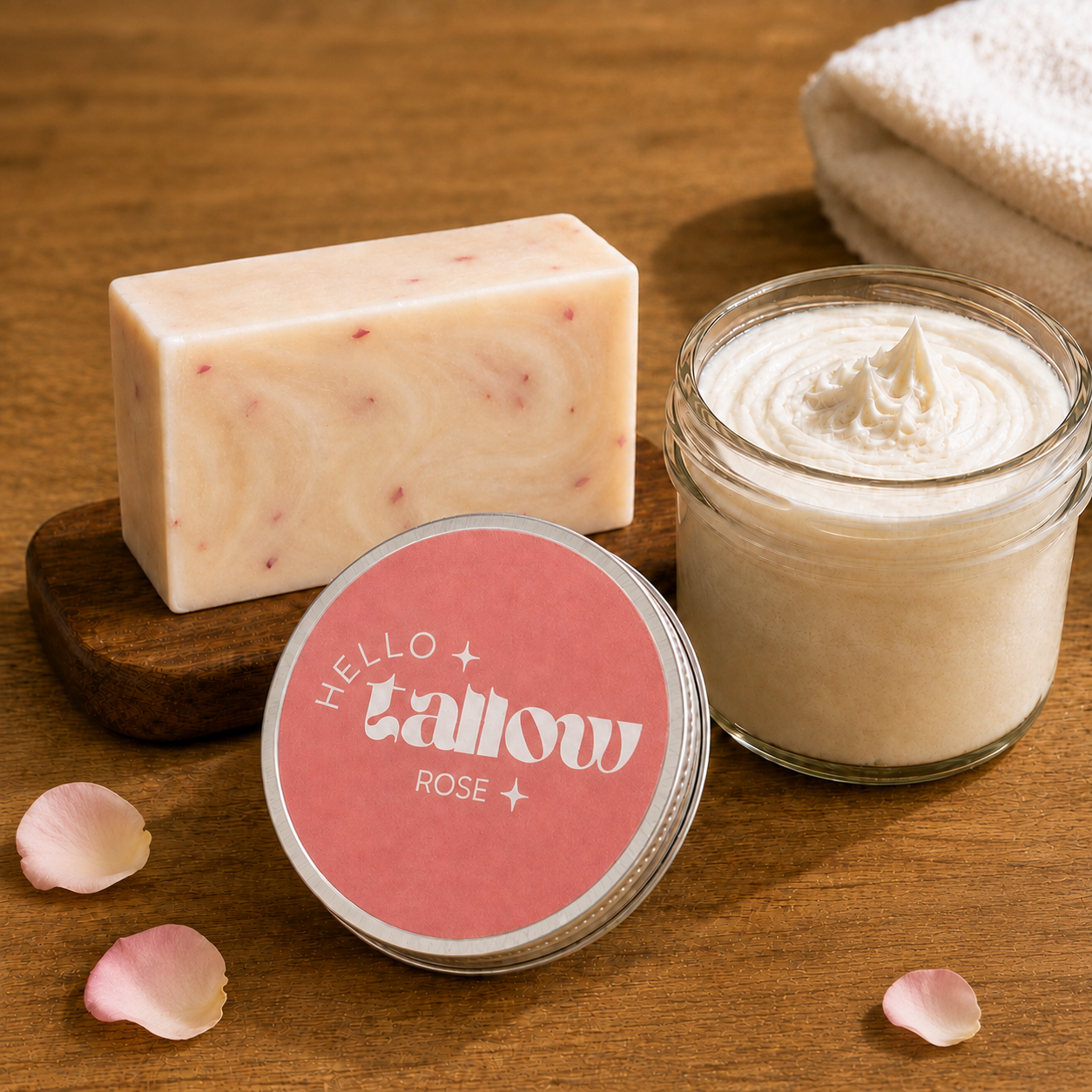 Hello Tallow Rose Duo Bundle — Balm + Soap whipped beef tallow balm in a glass jar